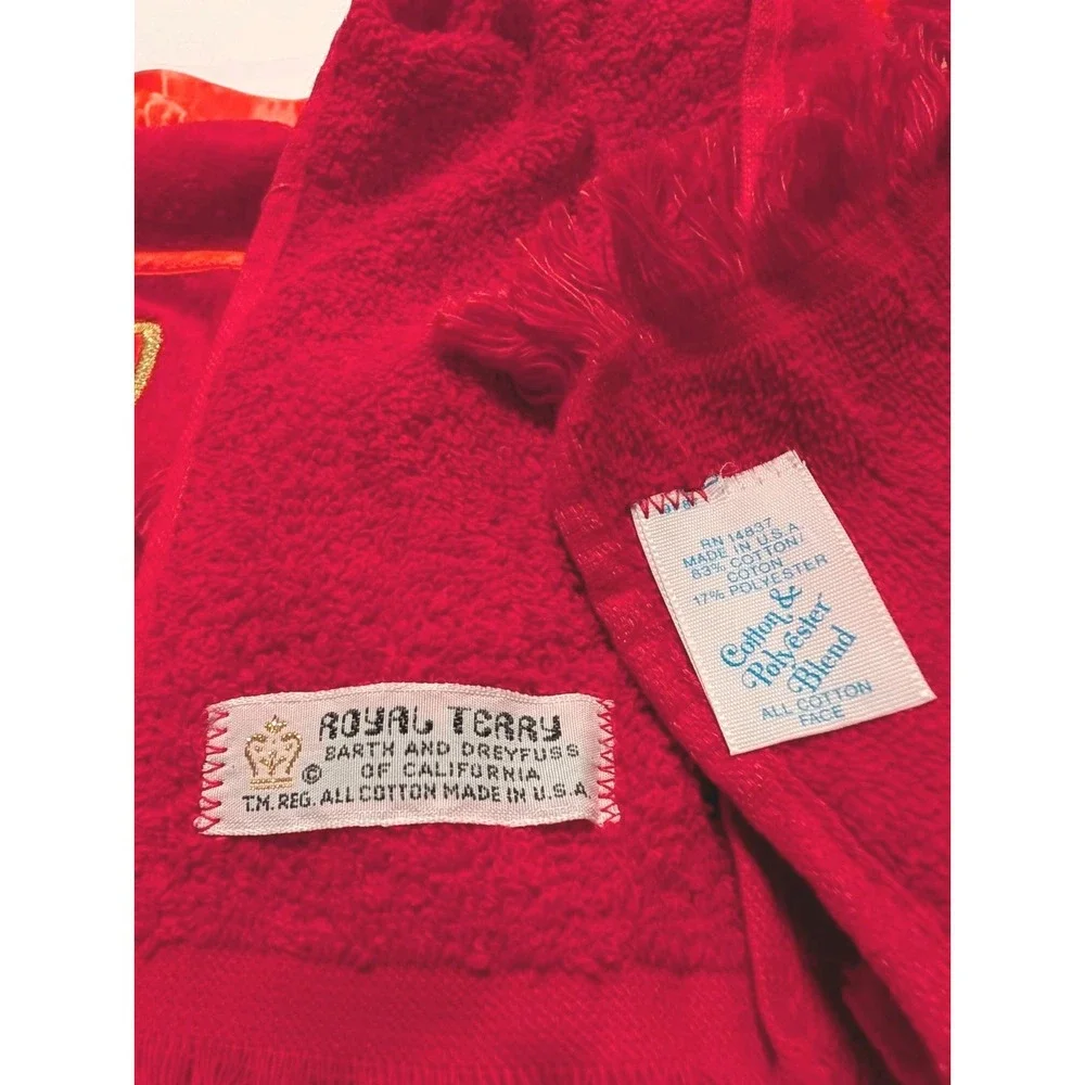 Vintage Royal Terry Waist‎ Apron And 2 Tea Towels Christmas Joy Red MCM Retro